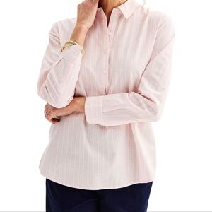 🪻BOGO🪻 CROFT & BARROW 100% Cotton Boyfriend Striped Popover Blouse‎ Size Large